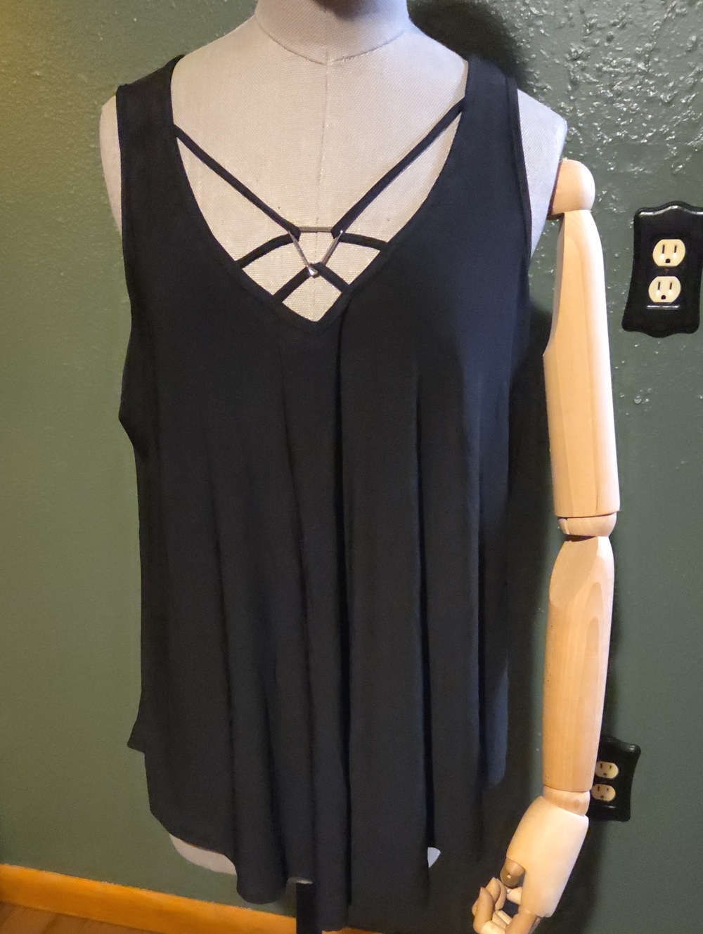 Black Dress Top With Metal Triangle Detail